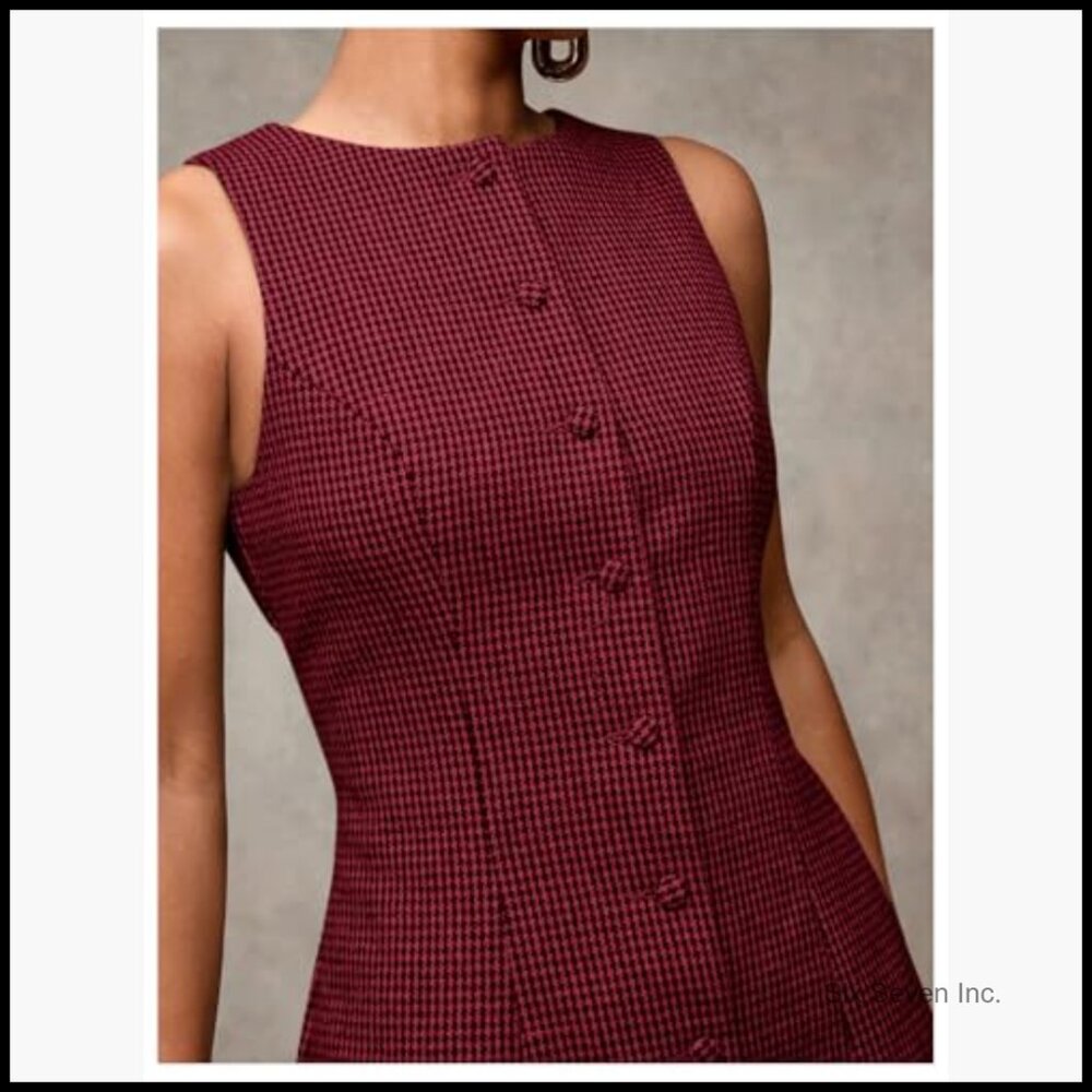 Polyester Blend Plaid Button Down Dress Sleeveles… - image 4